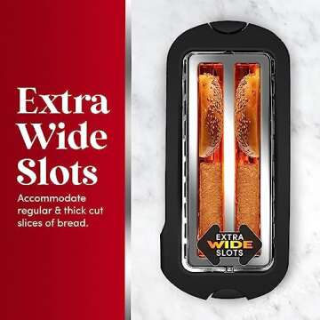 Elite Gourmet ECT-3100# Long Slot 4 Slice Toaster, Reheat, 6 Toast Settings, Defrost, Cancel Functio...