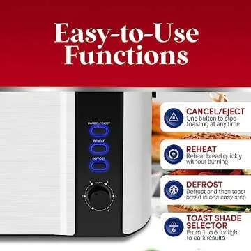 Elite Gourmet ECT-3100# Long Slot 4 Slice Toaster, Reheat, 6 Toast Settings, Defrost, Cancel Functions, Built-in Warming Rack, Extra Wide Slots for Bagels Waffles, Stainless Steel & Black