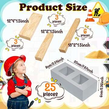 Deekin 25 Pcs Foam Brick Building Blocks and 12 Pcs Foam Wooden Beam Building Blocks, Foam Blocks Thick Cinder Blocks Large Fake Brick Builders Set for Construction and Stacking (Gray)