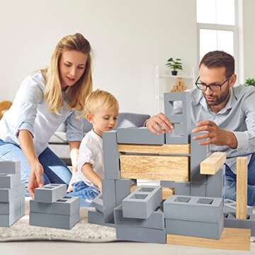Deekin 25 Pcs Foam Brick Building Blocks and 12 Pcs Foam Wooden Beam Building Blocks, Foam Blocks Thick Cinder Blocks Large Fake Brick Builders Set for Construction and Stacking (Gray)