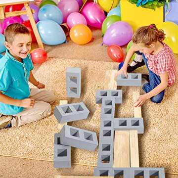 Deekin 25 Pcs Foam Brick Building Blocks and 12 Pcs Foam Wooden Beam Building Blocks, Foam Blocks Thick Cinder Blocks Large Fake Brick Builders Set for Construction and Stacking (Gray)