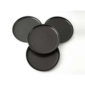 Elegant Black Ceramic Stoneware Dinner Plate Set – 4 Handmade Plates for Every Occasion