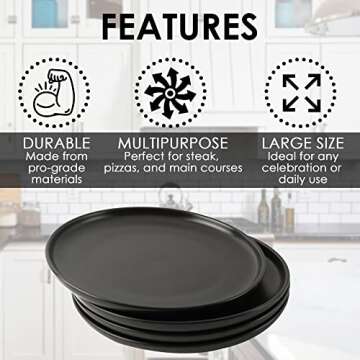 Black Ceramic Stoneware Dinner Plate Set of 4, Handmade