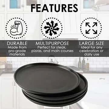 Black Ceramic Stoneware Dinner Plate Set of 4, Handmade