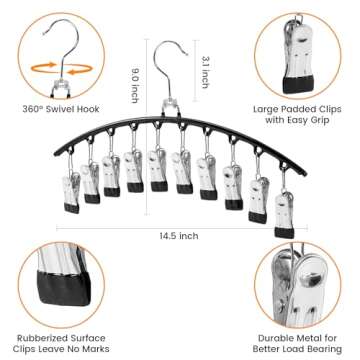 Legging Organizer for Closet, 2 Pack Metal Yoga Pants Hangers w/10 Clips Holds 20 Leggings/Hats/Jeans/Skirts Space Saving Closet Organizers and Storage, Black