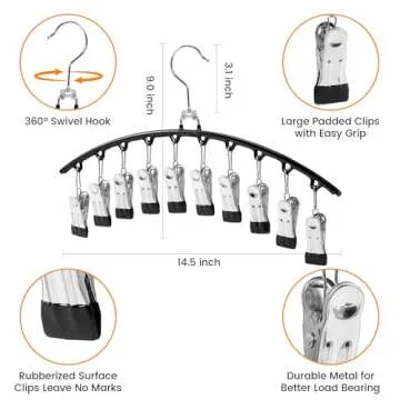 Legging Organizer for Closet, 2 Pack Metal Yoga Pants Hangers w/10 Clips Holds 20 Leggings/Hats/Jeans/Skirts Space Saving Closet Organizers and Storage, Black