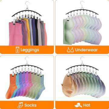 Legging Organizer for Closet, 2 Pack Metal Yoga Pants Hangers w/10 Clips Holds 20 Leggings/Hats/Jeans/Skirts Space Saving Closet Organizers and Storage, Black