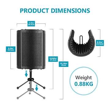 Neewer NW-13 Microphone Isolation Shield, Compact Acoustic Sound Shield with Tripod Stand 5/8" Mic Threaded Mount, Studio Mic Sound Absorbing Foam Reflector for Sound Recording, Podcasts, Broadcasting
