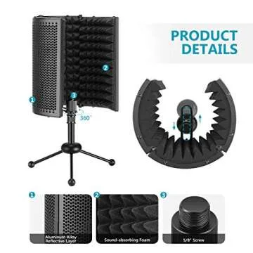 Neewer NW-13 Microphone Isolation Shield, Compact Acoustic Sound Shield with Tripod Stand 5/8" Mic Threaded Mount, Studio Mic Sound Absorbing Foam Reflector for Sound Recording, Podcasts, Broadcasting