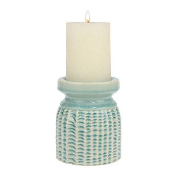 Stonebriar Decorative Textured Pale Ocean Ceramic Pillar Candle Holder, Coastal Home Decor Accents, ...