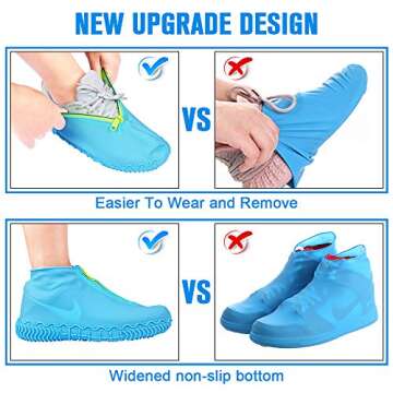 Shiwely Silicone Waterproof Shoe Covers, Upgrade Reusable Overshoes with Zipper, Resistant Rain Boots Non-Slip Washable Protection for Women, Men (L (Women 7.5-10.5, Men 6.5-9), Blue)