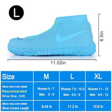 Shiwely Silicone Waterproof Shoe Covers, Upgrade Reusable Overshoes with Zipper, Resistant Rain Boots Non-Slip Washable Protection for Women, Men (L (Women 7.5-10.5, Men 6.5-9), Blue)