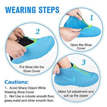 Shiwely Silicone Waterproof Shoe Covers, Upgrade Reusable Overshoes with Zipper, Resistant Rain Boots Non-Slip Washable Protection for Women, Men (L (Women 7.5-10.5, Men 6.5-9), Blue)