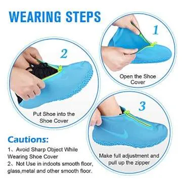 Shiwely Silicone Waterproof Shoe Covers, Upgrade Reusable Overshoes with Zipper, Resistant Rain Boots Non-Slip Washable Protection for Women, Men (L (Women 7.5-10.5, Men 6.5-9), Blue)