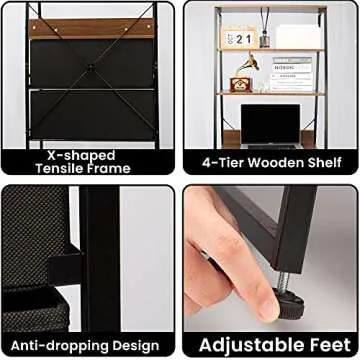 CONNOO 6-Tier Bookshelf, Tall Bookcase with 2 Storage Drawer Ladder Shelves Nightstand, Industrial Display Standing Open Storage Cabinet for Living Room, Bedroom, Office