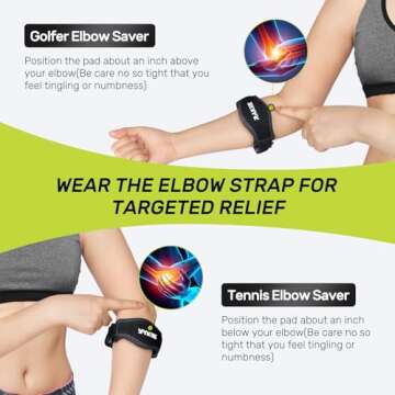 Rakiie Elbow Brace 2 Pack, Tennis Elbow Brace for Men Women, Non-slip Tennis Elbow Strap for Tendonitis with Compression Pad Precise Support, Adjustable Golfer Counterforce Brace for Pain Relief, Blue