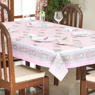ABHOOH Hand Block Print Tablecloth for Rectangle Table, Block Print Table Cover for Kitchen Dinning ...