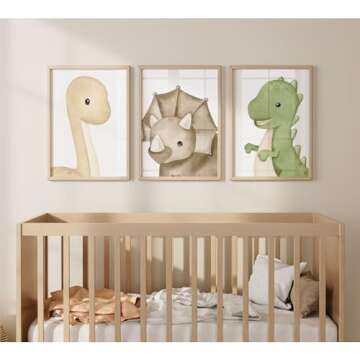 Dinosaur Wall Art Kids Boys Room Canvas Wall Decor Dino Nursery Wall Art Pictures Baby Dinosaur Poster Prints for Boys Bedroom Bathroom 12x16 Inch Unframed Set of 3