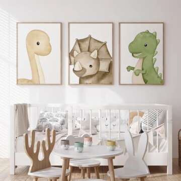 Dinosaur Wall Art Kids Boys Room Canvas Wall Decor Dino Nursery Wall Art Pictures Baby Dinosaur Poster Prints for Boys Bedroom Bathroom 12x16 Inch Unframed Set of 3
