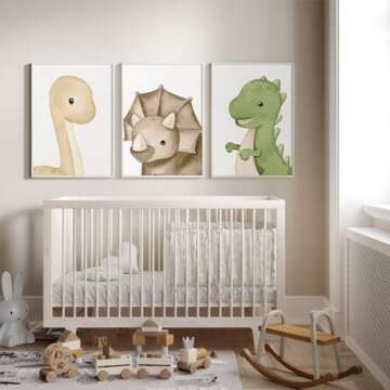Dinosaur Wall Art Kids Boys Room Canvas Wall Decor Dino Nursery Wall Art Pictures Baby Dinosaur Poster Prints for Boys Bedroom Bathroom 12x16 Inch Unframed Set of 3
