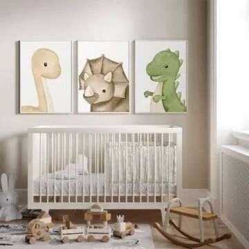 Dinosaur Wall Art Kids Boys Room Canvas Wall Decor Dino Nursery Wall Art Pictures Baby Dinosaur Poster Prints for Boys Bedroom Bathroom 12x16 Inch Unframed Set of 3