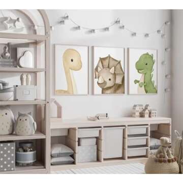 Dinosaur Wall Art Kids Boys Room Canvas Wall Decor Dino Nursery Wall Art Pictures Baby Dinosaur Poster Prints for Boys Bedroom Bathroom 12x16 Inch Unframed Set of 3