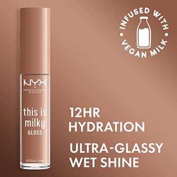 NYX PROFESSIONAL MAKEUP This Is Milky Gloss, Vegan Lip Gloss, 12 Hour Hydration - Cookies & Milk (Co...