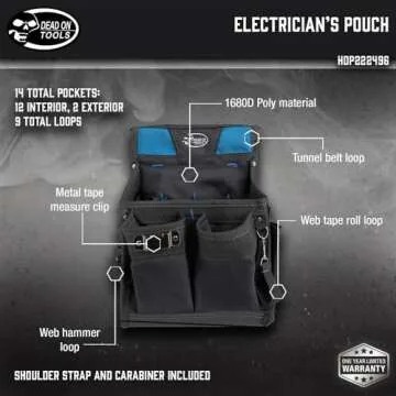 Dead On Tools HDP222496 Pro Electricians Professional Pouch, Black|black