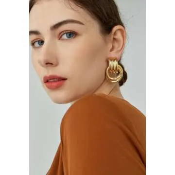 Chunky Gold Knot Dangle Earrings for Women - Statement Style, Lightweight and Hypoallergenic