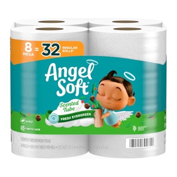 Angel Soft Toilet Paper with Fresh Evergreen Scented Tube, 8 Mega Rolls = 32 Regular Rolls, Soft and...