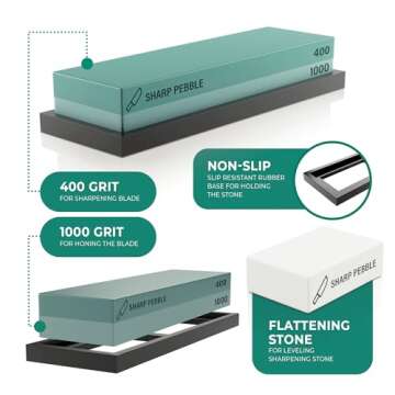 Sharp Pebble Premium Whetstone Knife Sharpening Stone 2 Side Grit 400/1000 Wetstone Kit -Wetstone Ki...