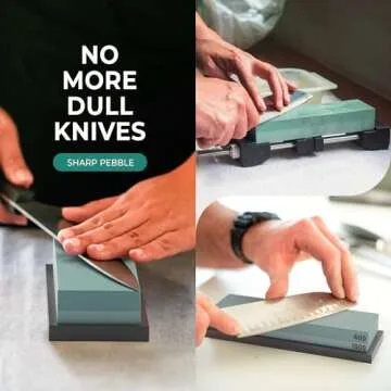 Sharp Pebble Premium Whetstone Knife Sharpening Stone 2 Side Grit 400/1000 Wetstone Kit -Wetstone Kitchen Knife Sharpener with Flattening Stone & NonSlip Rubber Base