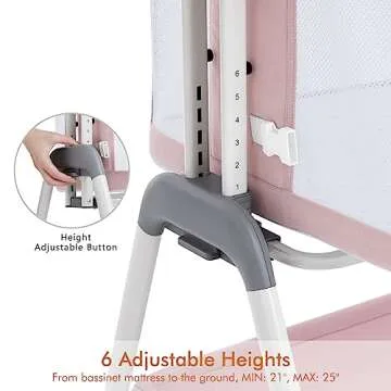 ANGELBLISS Baby Bassinet Bedside Sleeper, Easy Folding Portable Bassinet for Baby Girl with Wheels, Adjustable Height, Included Mattress (Pink)