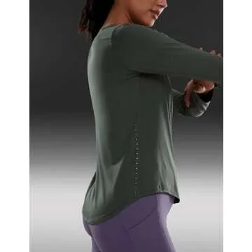 CRZ YOGA Lightweight Long Sleeve Workout Shirts for Women Gym Running Fall Tshirts High Neck Athletic Training Tops Grey Sage Medium