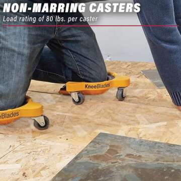 Milescraft 1603 Knee Blades-Durable Heavy-Duty Knee Pads with 3 Casters & Comfortable Gel Cushions for Unisex Adult, Full 360° Turn Capability Without Lifting from the Floor, Yellow, One Size