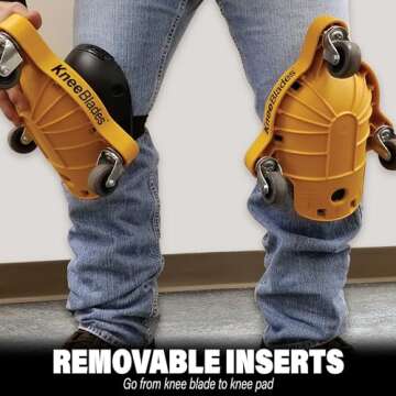 Milescraft 1603 Knee Blades-Durable Heavy-Duty Knee Pads with 3 Casters & Comfortable Gel Cushions for Unisex Adult, Full 360° Turn Capability Without Lifting from the Floor, Yellow, One Size