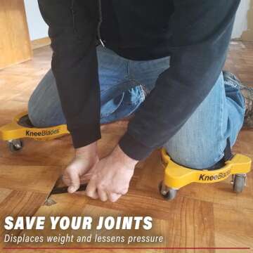 Milescraft 1603 Knee Blades-Durable Heavy-Duty Knee Pads with 3 Casters & Comfortable Gel Cushions for Unisex Adult, Full 360° Turn Capability Without Lifting from the Floor, Yellow, One Size