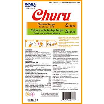 INABA Churu Cat Treats, Grain-Free, Lickable, Squeezable Creamy Purée Cat Treat/Topper with Vitamin...