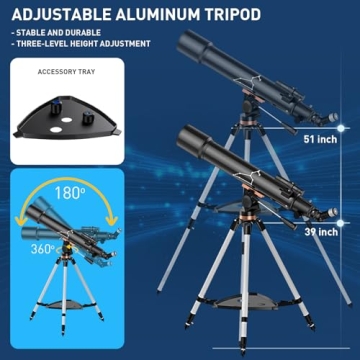 High-Powered 80mm Portable Telescope for Beginners and Kids