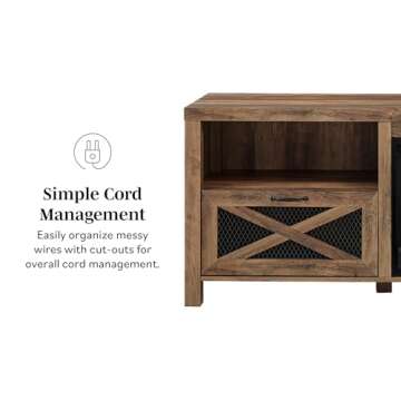 Walker Edison Calgary Industrial Farmhouse X-Drawer Metal Mesh and Wood Fireplace TV Stand for TVs up to 80 Inches, 70 Inch, Rustic Oak