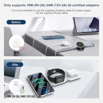 Wireless Charging Station for Apple Multiple Devices ，3 in 1 Magnetic Foldable Wireless Charger-Travel Charging Pad for iPhone 15 14 13 12 Pro Max Plus Watch & Airpods(Adapter not Included)