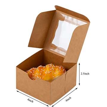 Bekoetoz 100Pcs Paper Cookie Boxes With Window Small Bakery Boxes 4x4x2.5 Inches Mini Cake Boxes For...