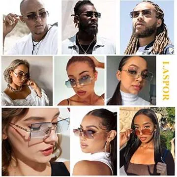 LASPOR Retro Rimless Rectangle Sunglasses for Men Women