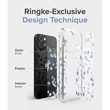 Ringke Fusion Design Compatible with iPhone 13 Case, Transparent Hard Back with Floral Girls Women Design Panel Shockproof TPU Bumper Phone Cover - Wild Flowers
