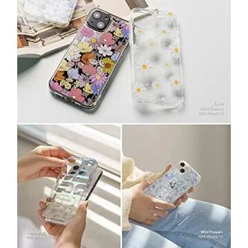 Ringke Fusion Design Compatible with iPhone 13 Case, Transparent Hard Back with Floral Girls Women Design Panel Shockproof TPU Bumper Phone Cover - Wild Flowers