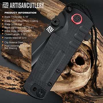 ARTISANCUTLERY Tactical Knife Proponent (1820P) D2 Steel Black PVD Blade Black G10 Handle Pocket Kni...