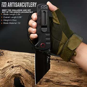ARTISANCUTLERY Tactical Knife Proponent (1820P) D2 Steel Black PVD Blade Black G10 Handle Pocket Knife Folding Knife EDC Knife
