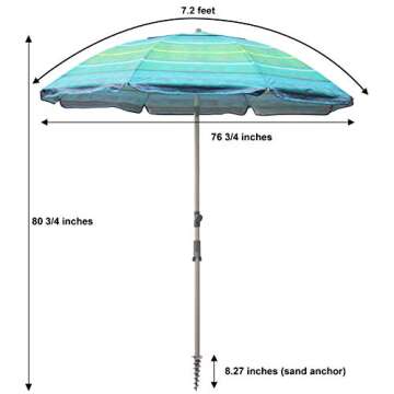 Blissun 7.2' Portable Beach Umbrella with Sand Anchor, Tilt Pole, Carry Bag, Air Vent (Orange Stripe)