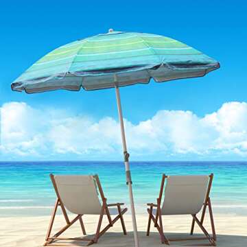 Blissun 7.2' Portable Beach Umbrella with Sand Anchor, Tilt Pole, Carry Bag, Air Vent (Orange Stripe)