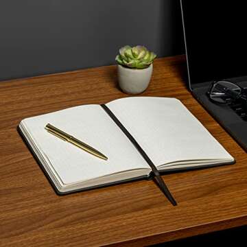 Eccolo Medium Dotted Journal Notebook, Hardbound Cover, A5 Writing Journal, 256 Dotted Ivory Pages, Elastic Band, Ribbon Bookmark, Lay Flat, Notebook for Work or School (Black, 5.75-x-8.25 inches)